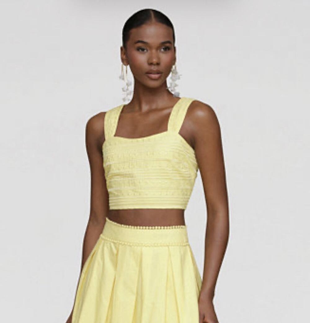 Avec Les Filles Yellow Embroidered Smocked Crop Top Sz Xl NWT
